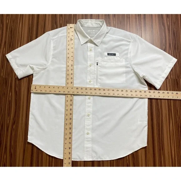 Eddie Bauer Men's Shirt Sz XL White Short Sleeve Vented Breathable Pocket Zip - Picture 8 of 10